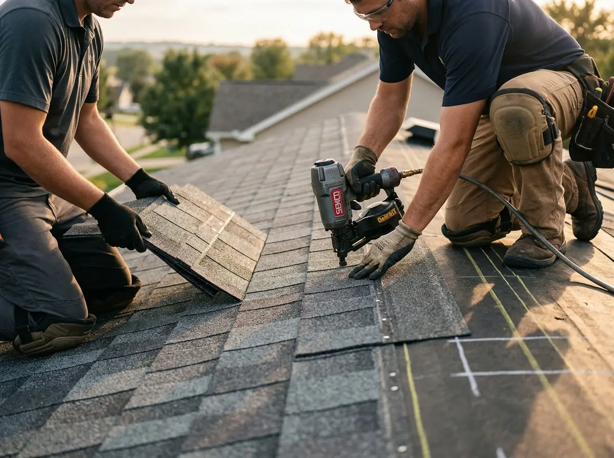 Professional roofer working on a residential roof in Granite Bay